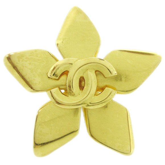 Authentic CHANEL CC Logos Flower Brooch Pin Gold-tone Corsage 96P Accessories - Picture 1 of 4